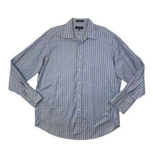 Vintage Faconnable Shirt Men L Periwinkle White Pleated Cotton French Cuff Dress